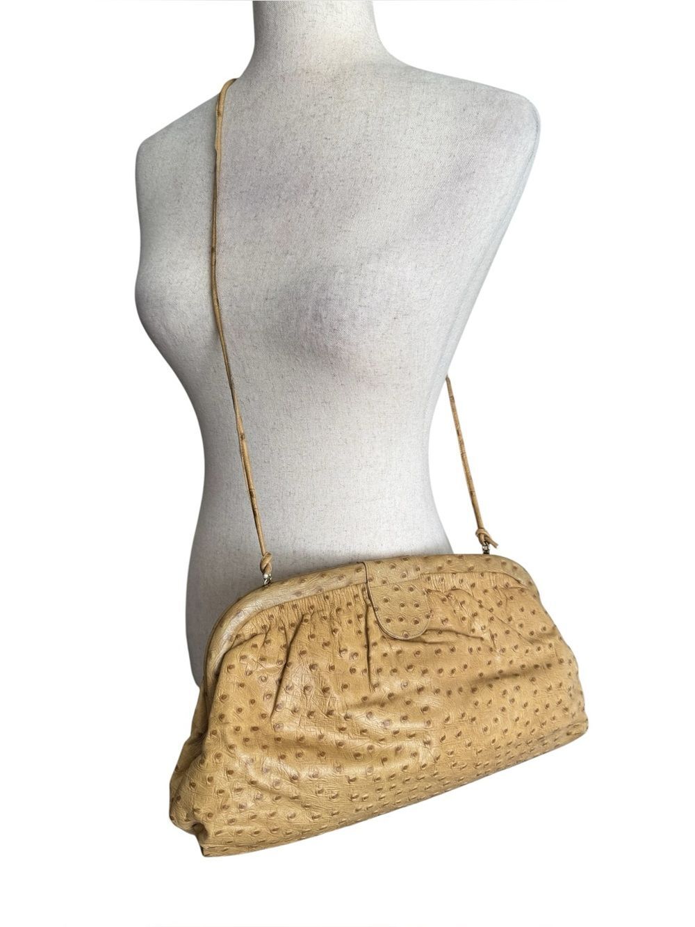 Vintage Ostrich-Effect Clutch Shoulder Bag